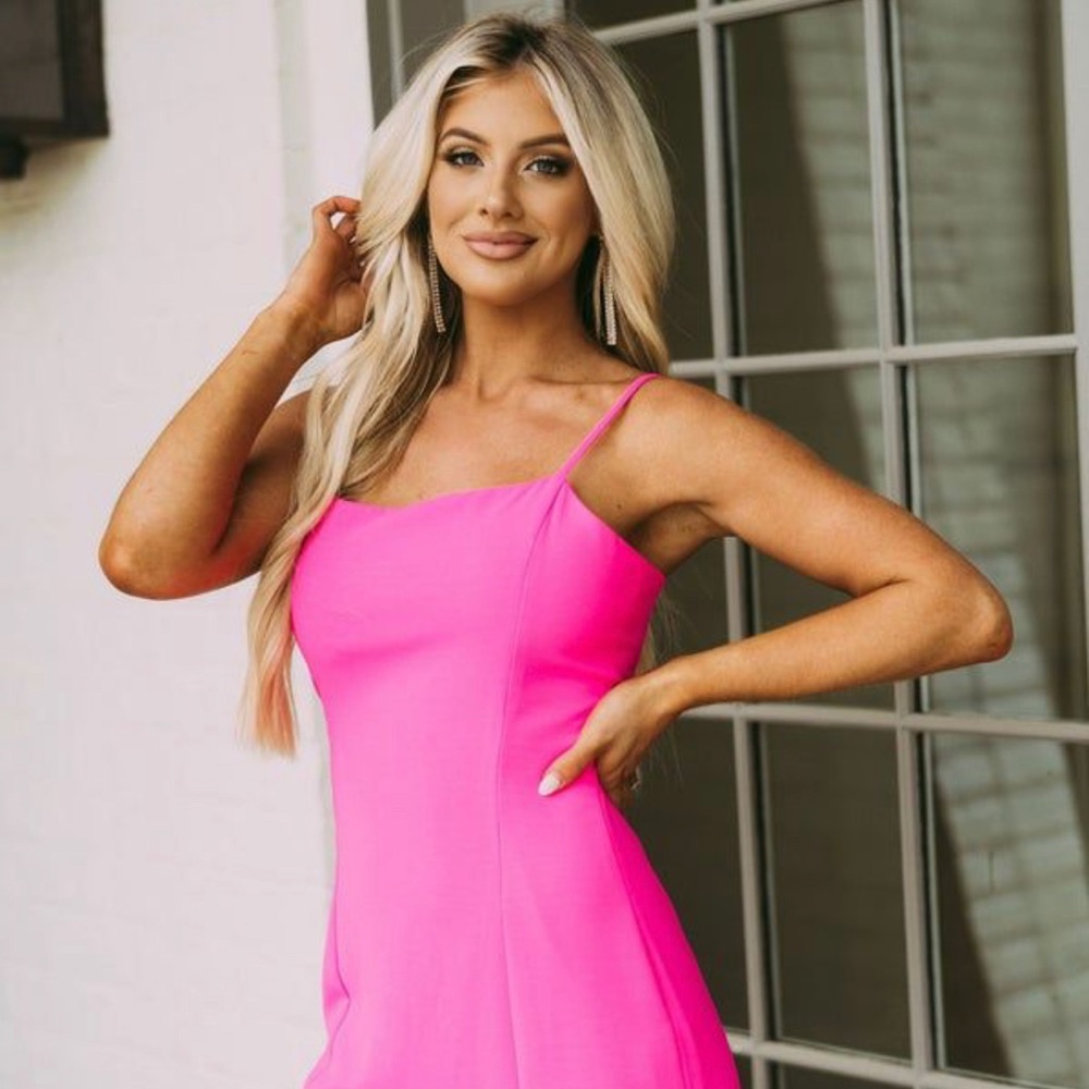 NEW These Three Boutique Haley Ruffle Dress - Bright Pink Ruffle Dress Small